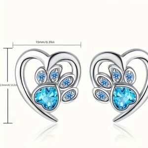 New Heart Paw Print Blue Earrings